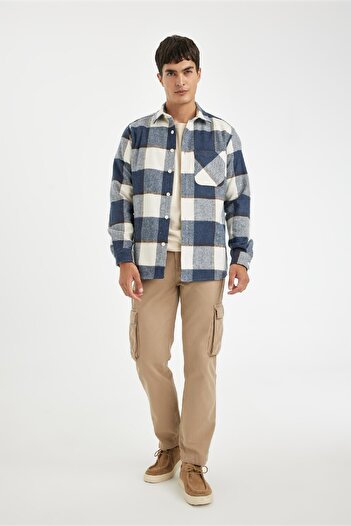 DeFacto Polo Neck Long Sleeve Flannel Shirt - Regular Fit Y1702Az24Wn