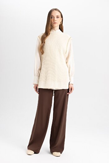 DeFacto Half Turtleneck Basic Plain Side Slit Knit Sweater D5022Ax24Au