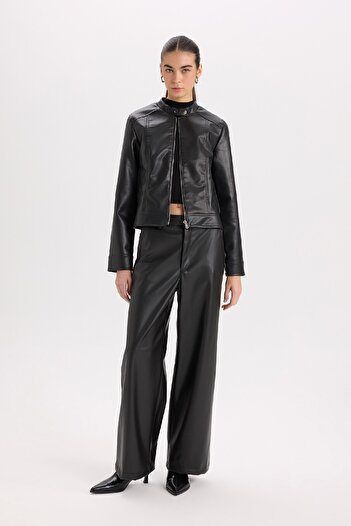 DeFacto Regular Fit Zippered Faux Leather Coat Y7156Az25Sp