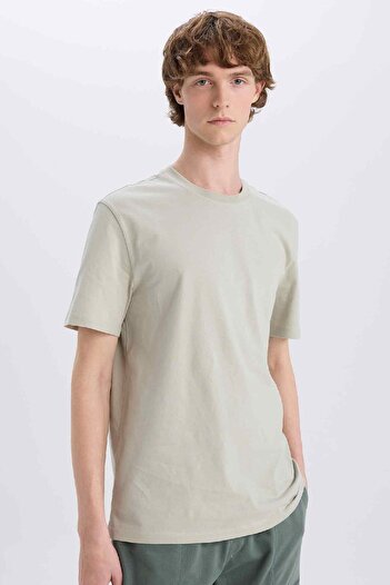 DeFacto 100% Cotton New Regular Fit Crew Neck Basic Plain Short Sleeve T-Shirt V7699Az25Sp