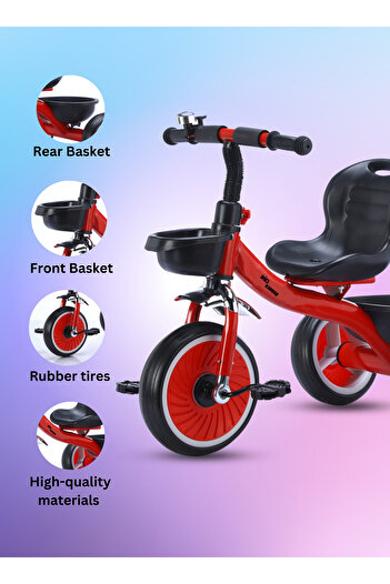 MG Tricycle for Kids with a Front & Rear Basket, Bell and Color Wheels for Boys & Girls for 2 to 6 Y