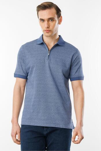 Desen Triko Men's Zippered T-Shirt Navy Blue