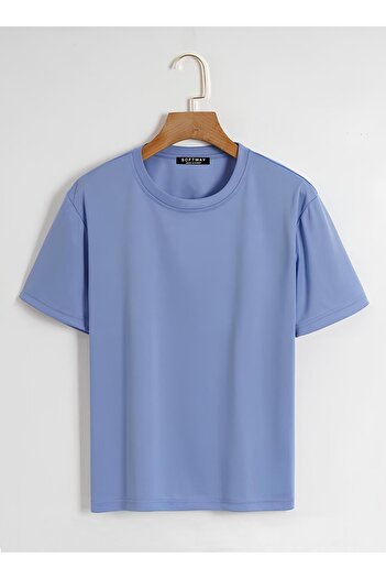 SOFTWAY Unisex Οργανικός Oversize Ροζ Αγάπη Τυπωμένο Basic T-Shirt - Μπλε