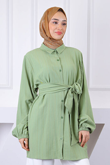 İmajButik Khaki Waist Belted Tunic