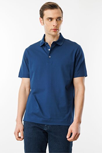 Desen Triko Men's Polo Neck Mercerized T-Shirt Petrol