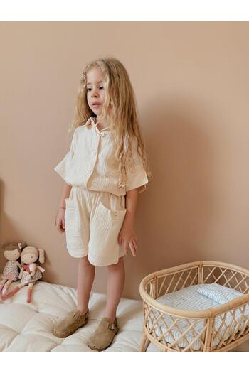 YİGİT BUTİK Yigit Boutique Girl's Set with Muslin Fabric Shorts
