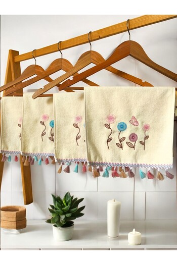 CNR Garden 4-Piece Embroidered Hand and Face Towels