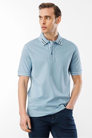 Desen Triko Blue Men's Polo Neck Tshirt