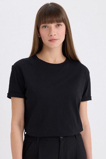 DeFacto Regular Fit Tričko s krátkým rukávem Crew Neck Basic Hladká česaná bavlna W9584Az25Sp