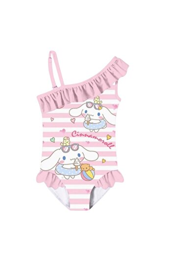 Petityu My Melody Cinnamoroll Pink White Striped Ruffle Swimsuit