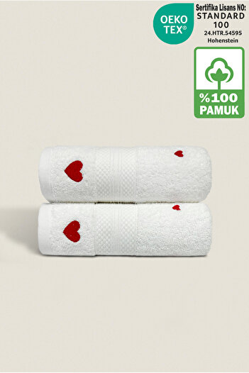Ellaline Luv 2-Piece Towel Set 100% Cotton Certified, Heart Embroidered Hand Face Kitchen Towel 50X80Cm Model3