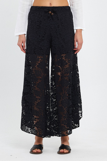 TCT TEKSTİL Women's Trousers - Lacy Black Shalwar Trousers - 2140