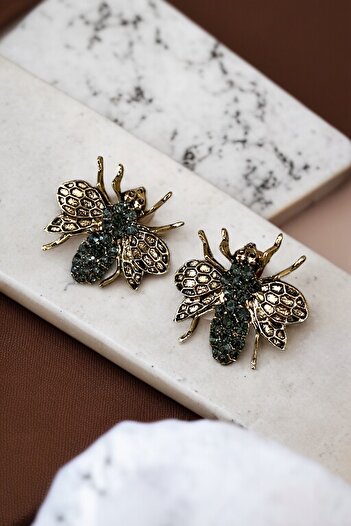 FAYRA ACCESSORIES Crystal Stone Bee Figured Earrings