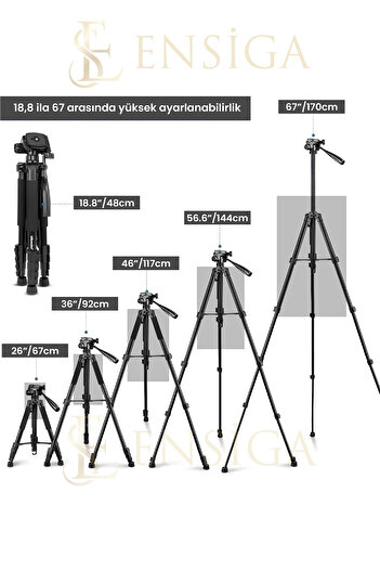 EN SİGA A Plus Tripod 175 Cm Profesyonel Telefon Kamera Tutucu Çantalı Tripod