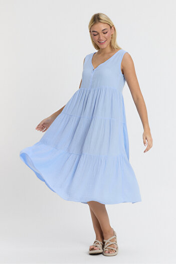 TCT TEKSTİL Rochie de damă - Rochie cu pompon Avlonya din muselină - 3015