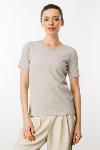 Desen Triko Women's V-Neck Camisole Cotton T-shirt Stone