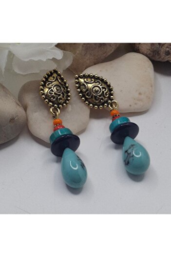 azra takı tasarım Handmade Women's Blue, Orange, Red, Dark Blue Dangle Earrings