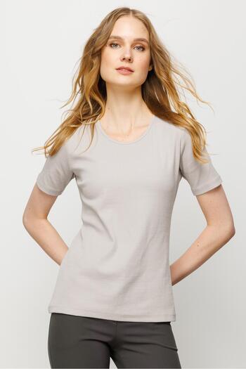 Desen Triko Women's Crew Neck Short Sleeve Cotton Camisole T-shirt Stone