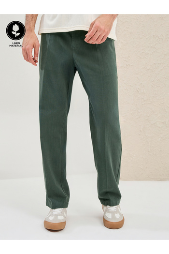 Styli Solid Linen Blend Relaxed Fit Pants