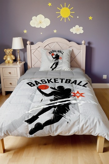 EVPANYA Gray Basket Star Patterned Single Duvet and Pillowcase