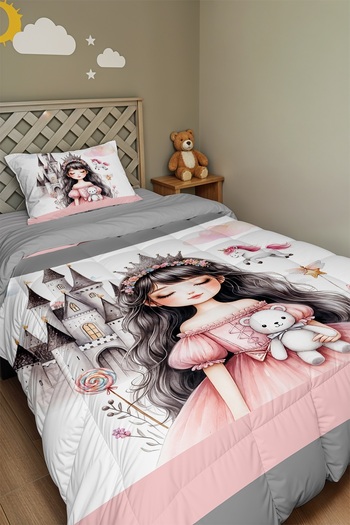 EVPANYA Brunette Princess Patterned Single Duvet and Pillowcase