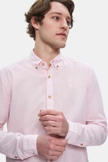 UCLA Jacquez Candy Pink Linen Embroidered Standard Fit Men's Shirt