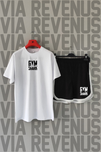 Vordevia Gym Shark Front Back Printed 100% Cotton Crew Neck Tshirt and Custom Sports Shorts Set