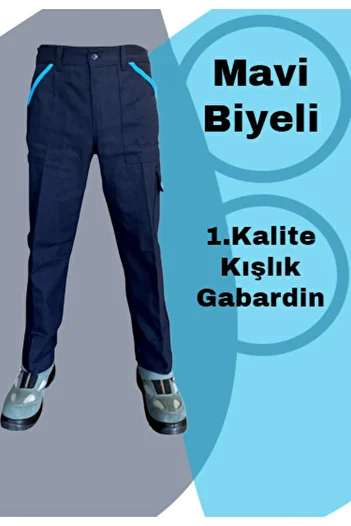 Selçuklu Plus 7/7 Gabardine Winter Worker's Pants Single Reflector Thick Work Trousers with Blue Piping