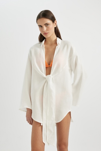 DeFacto Muslin Front Tie Beach Shirt-Fall in Love B7333Ax24Sm