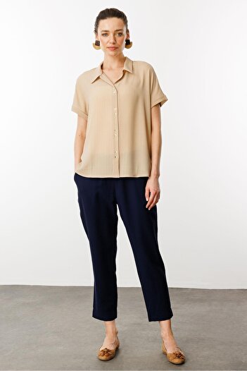 Desen Triko Women's Crepe Fabric Glitter Mink Shirt