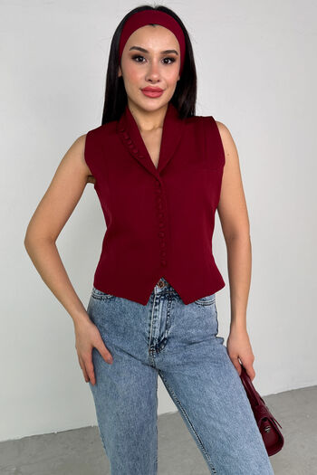 Cappmoda CKT-12442 Βουργουνδία με λεπτομέρεια γιλέκο με διπλό στήθος με φόδρα