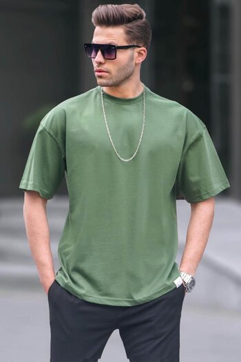 Madmext Men's Khaki Oversize Fit Basic T-Shirt 6066