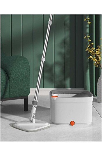 COOYA Spin mop set,square mop head,height-adjustable,detachable handle,with 3 reusable mop pads,gray