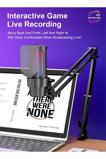 FlashHawk ميكروفون USB للألعاب مع ذراع ذراع وفلتر بوب، ميكروفون مكثف USB للتسجيل
