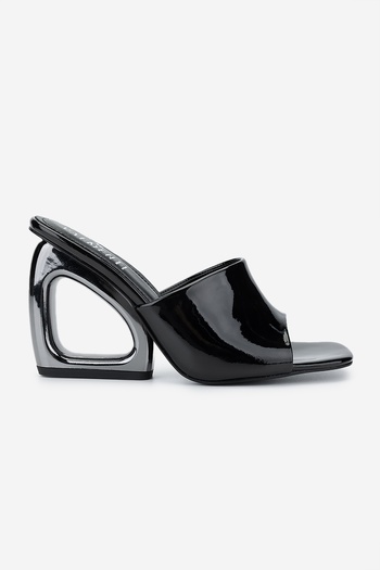 Valmenti Women's Vegan Black Patent Leather Heeled Slippers