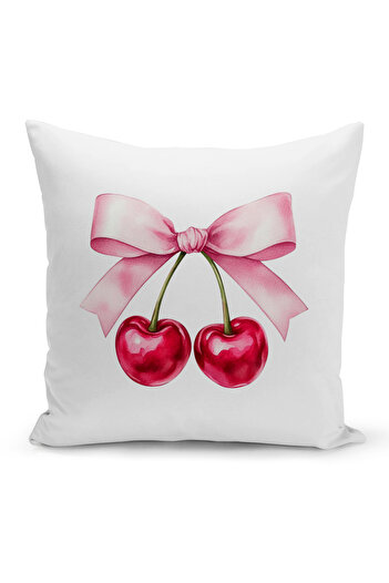 Bertille Home Cherry Series Double Sided Digital Printed Throw Pillow Cover (Cherry with Bow)