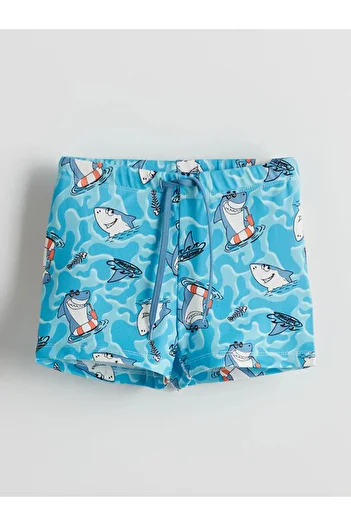 LC Waikiki Lcw Eco Turquoise Elastic Waist Printed Boys Boxer Swimsuit
