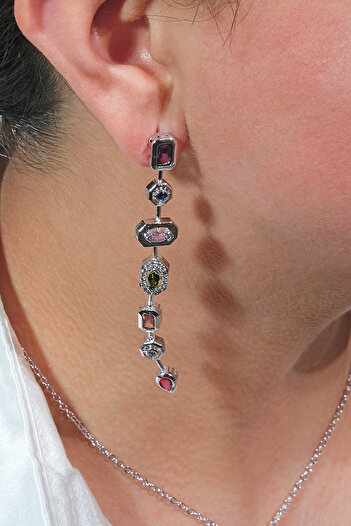 ÖZÜM TAKI Women's Steel Multicolored Earrings Silver