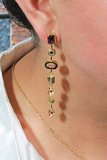 ÖZÜM TAKI Women's Steel Multicolored Earrings Gold