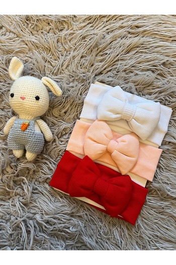 enes baby Pack of 3 Fluffy Bow-Knot Stretchy Soft Ribbed Bandana Set
