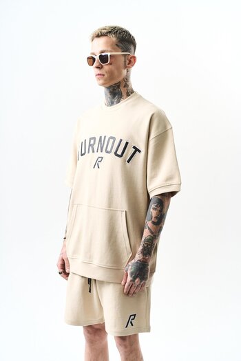Respire Beige Oversize Shorts Set Embroidered Interlock
