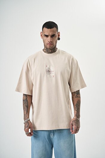 Respire Ανδρικό μπλουζάκι Oversize Beige R Of Spades με στάμπα