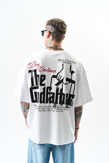 Respire Ανδρικό μπλουζάκι με στάμπα Godfather Oversize Λευκό