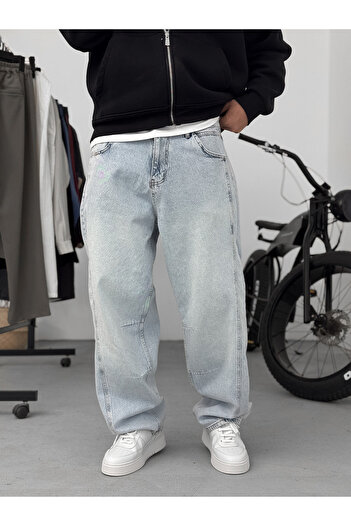 BYBASICMAN Ice Blue Stitching Detailed Baggy Pants Ke-715/693/708