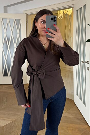 Tuba Butik Double Breasted Collar Tie Women's Shirt