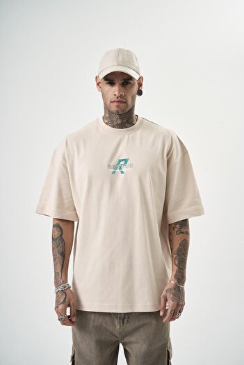 Respire Ανδρικό μπλουζάκι Oversize Beige Res'cue Printed