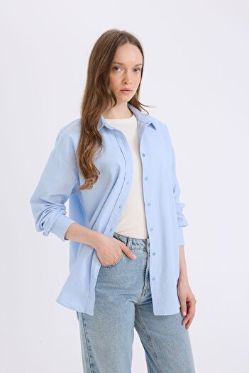DeFacto Relax Fit Basic Plain Oxford μακρυμάνικο πουκάμισο Hijab Tunik B8309ax25sp