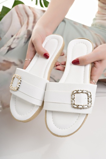 Modafırsat Women's Daily Slippers White Stylish Summer Home Beach Vacation Work Slippers