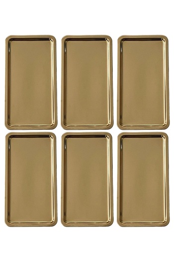 Kitchen Design Lab Paslanmaz Çelik Gold Renk Dikdörtgen Geniş Metal Düz Sunum Tepsisi Çay Kahve Tatlı Sunum 6 Adet
