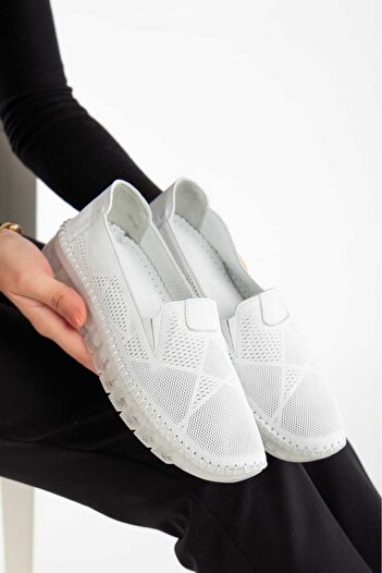 AYAKKABİSEPETİ Inside and Outside Genuine Leather Comfort Orthopedic Mother's Shoes Without Laces